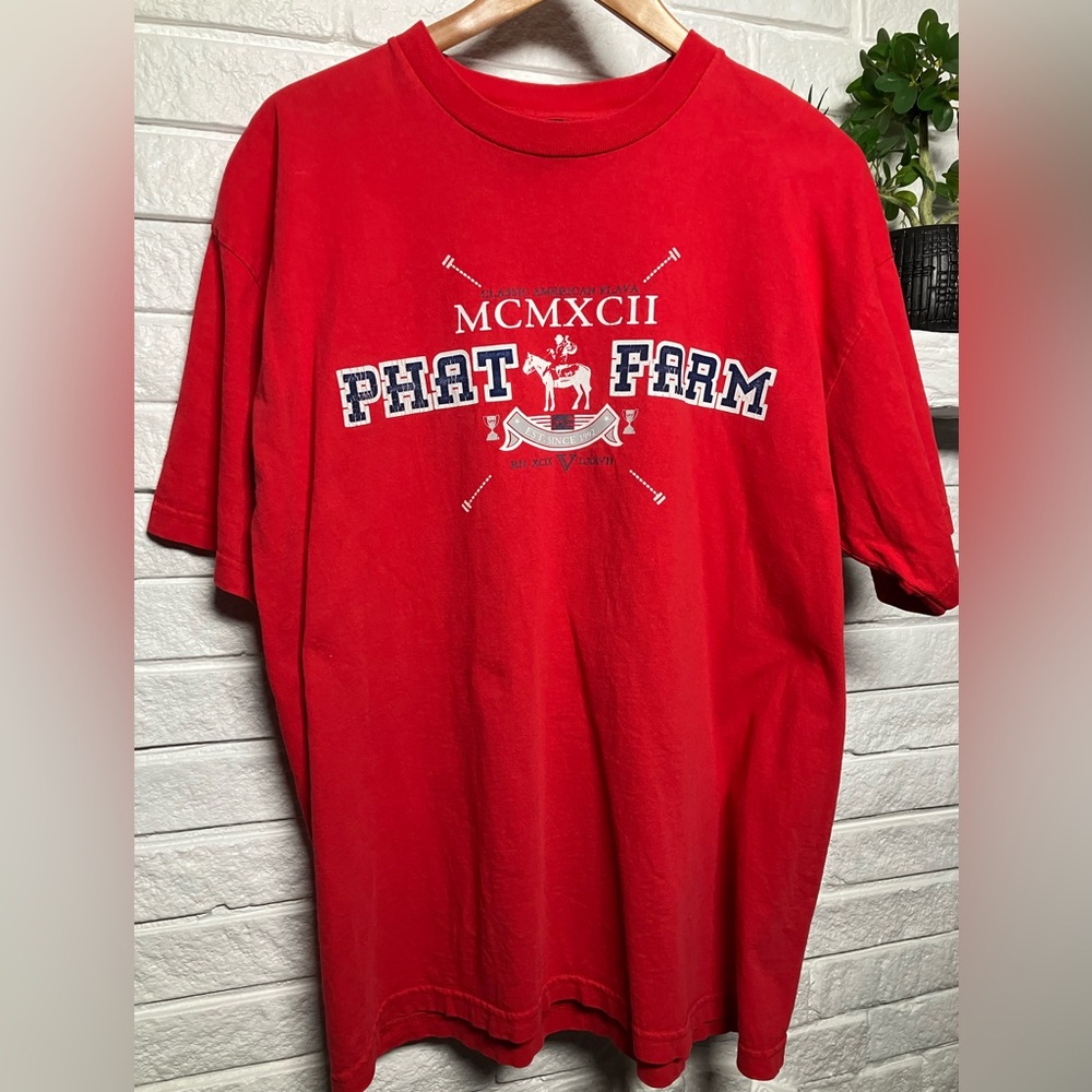 Y2k Phat Farm Red Tee vintage street wear mens Large t-shirt graphic print logo